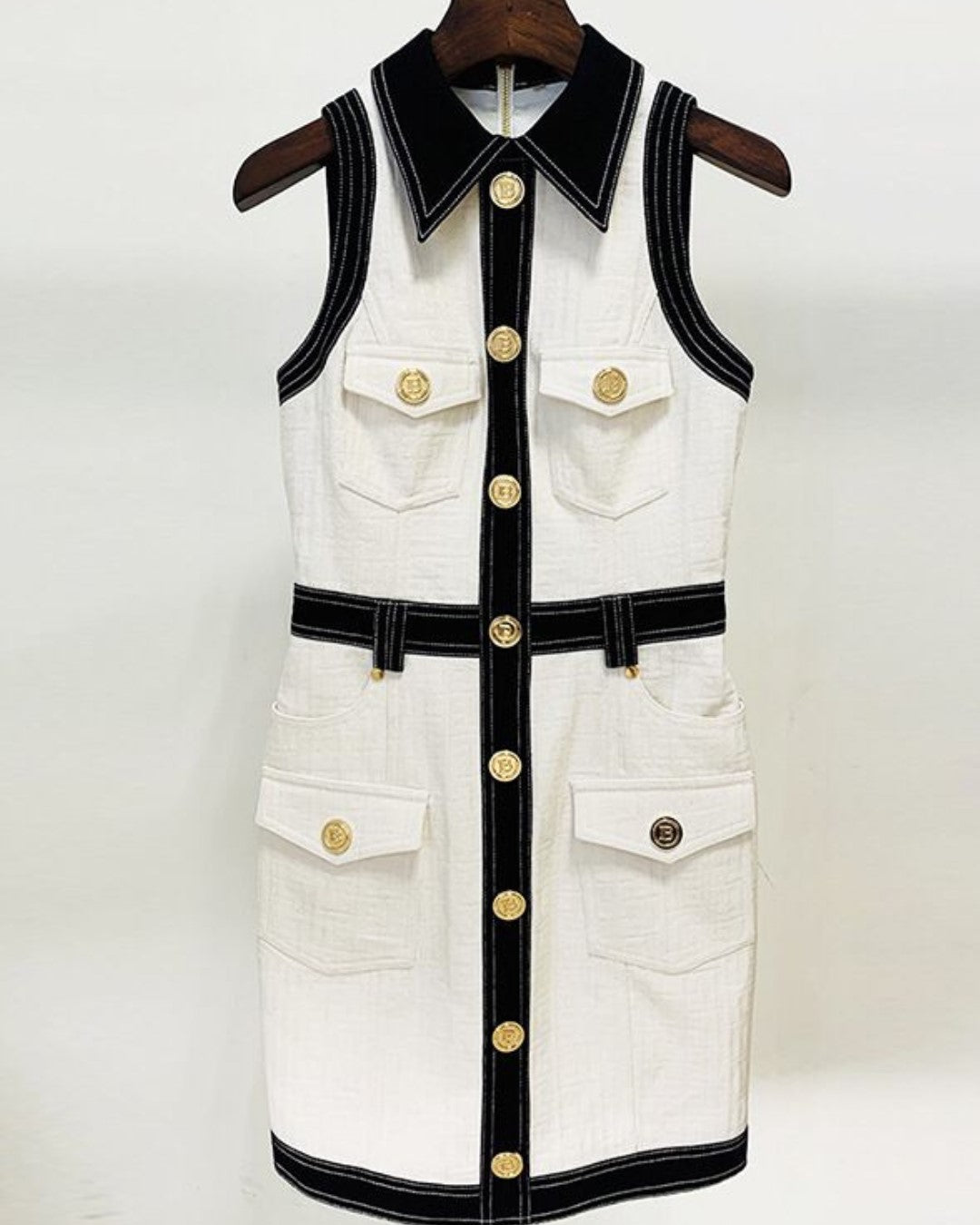Black & White Gold Button Dress
