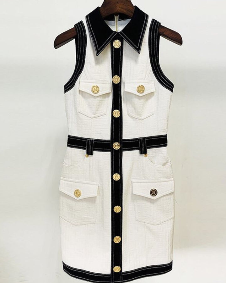 Black & White Gold Button Dress