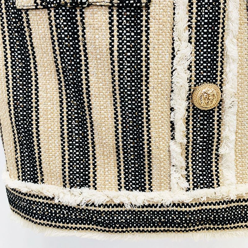 Tweed Short Sleeved Gold Button Striped Mini Dress
