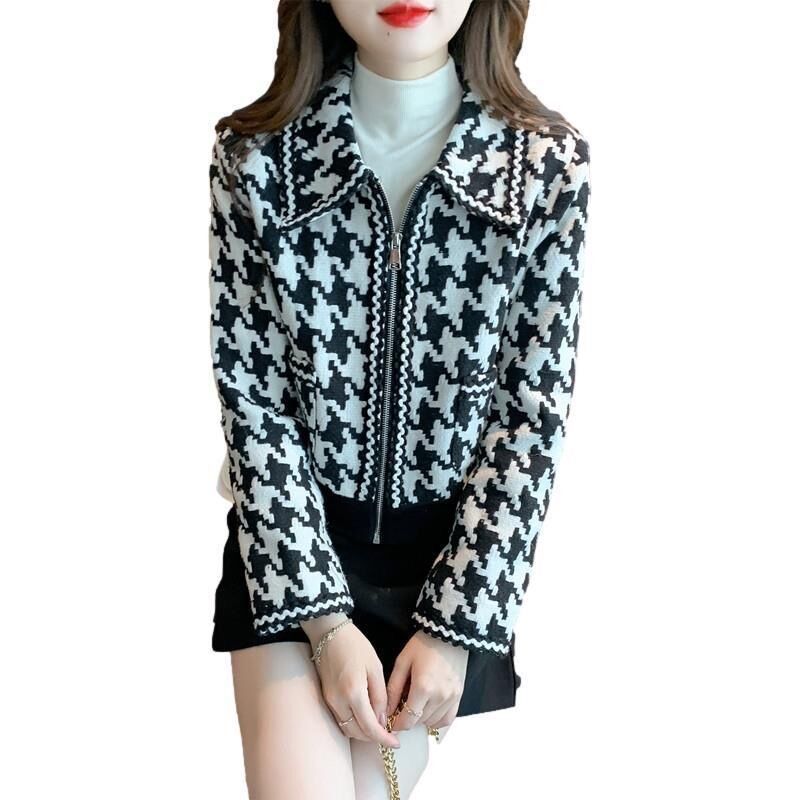 Black And White Houndstooth Tweed Jacket
