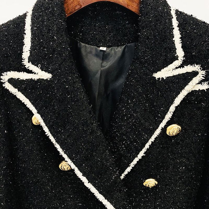 Black & White Tweed Gold Button Blazer