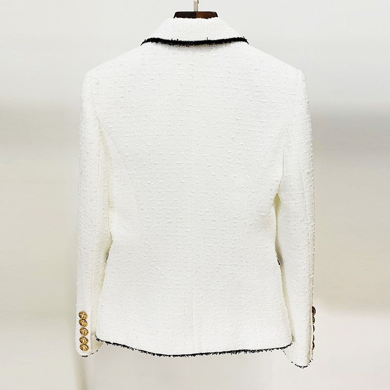 Black & White Tweed Gold Button Blazer