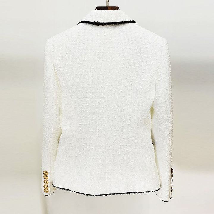 Black & White Tweed Gold Button Blazer