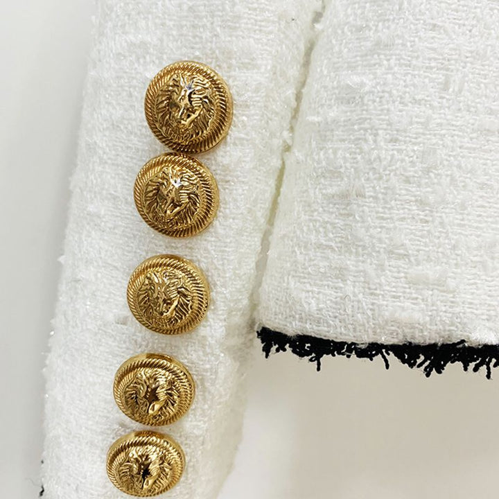 Black & White Tweed Gold Button Blazer