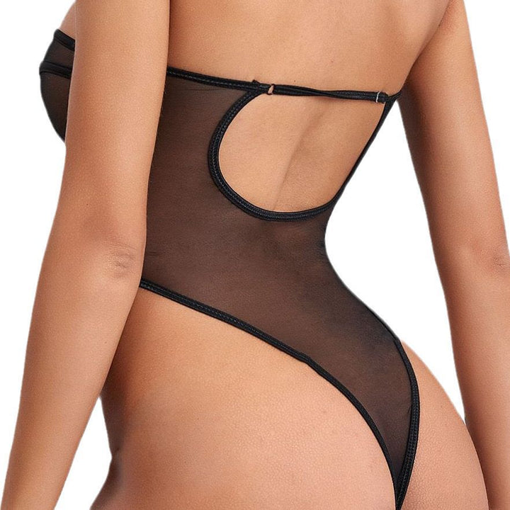 Strapless Sheer Tulle Lined Mesh Bodysuit
