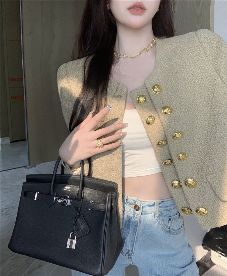 Khaki Tweed Gold Button Couture Jacket