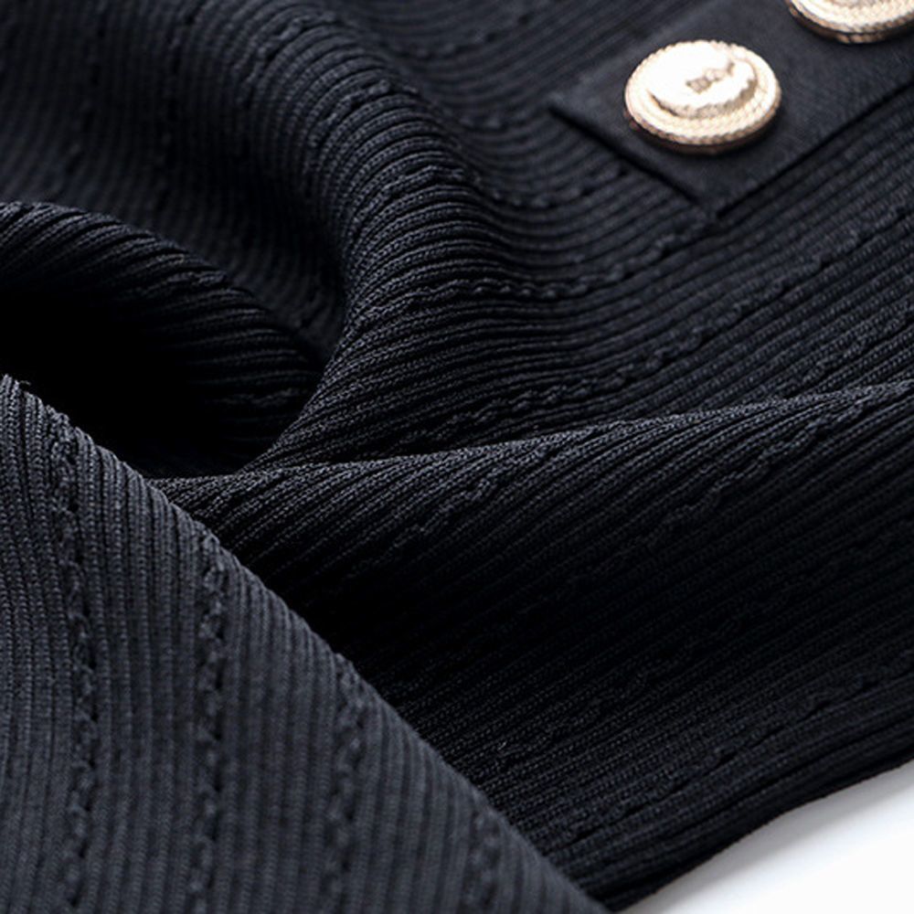Black Gold Button Long Sleeve Bodysuit