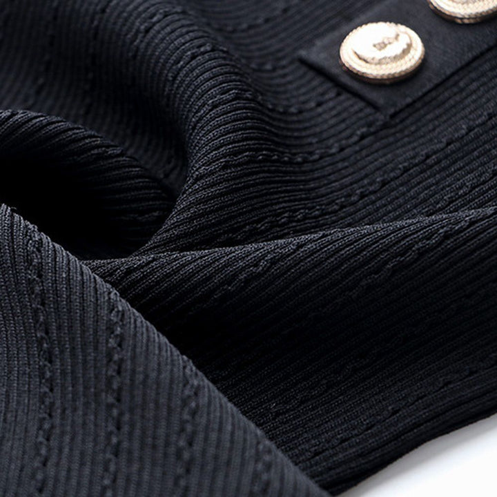 Black Gold Button Long Sleeve Bodysuit