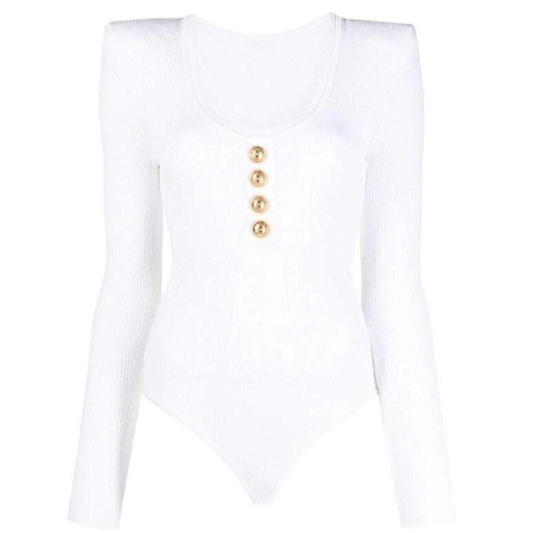 Black Gold Button Long Sleeve Bodysuit