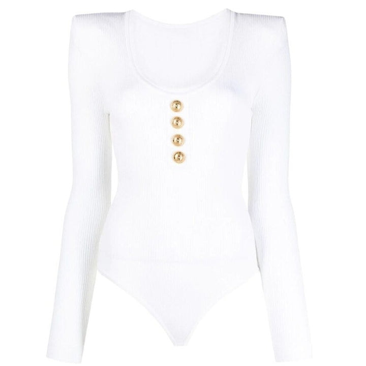 Black Gold Button Long Sleeve Bodysuit