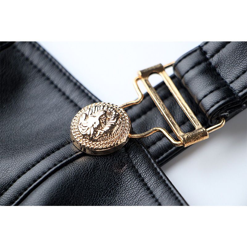 Black Leather Gold Button Jumper Dress