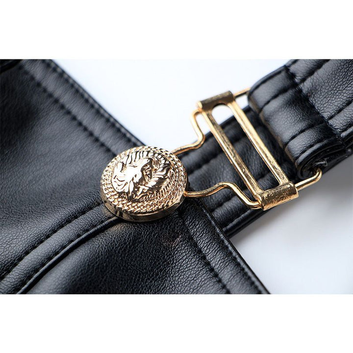 Black Leather Gold Button Jumper Dress