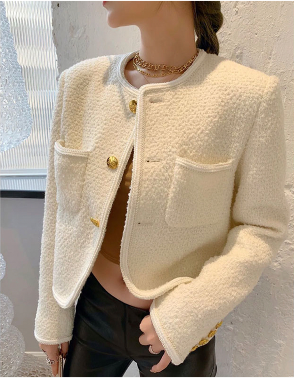 Cropped Tweed Gold Button Jacket – Haute In Couture