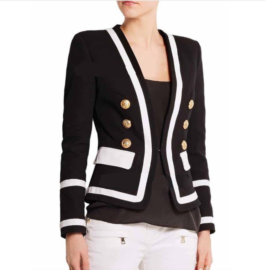 black and white gold button blazer
