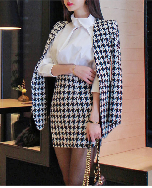 Houndstooth 2 Piece Blazer & Skirt Set