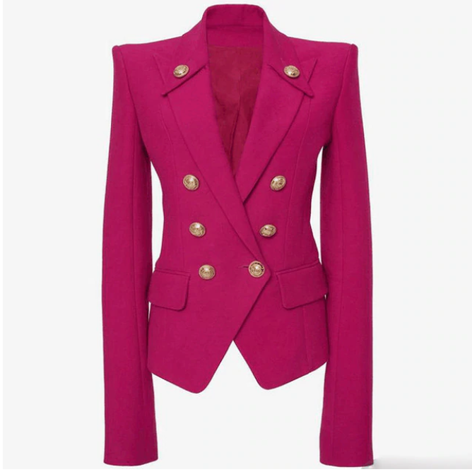 Hot Pink Double Breasted Gold Button Blazer