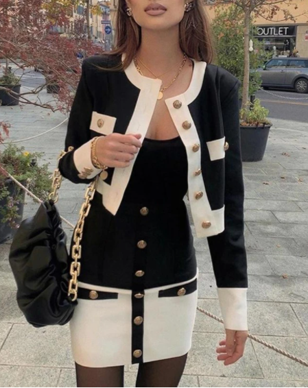 2-Piece Black & White Sweater & Skirt Set