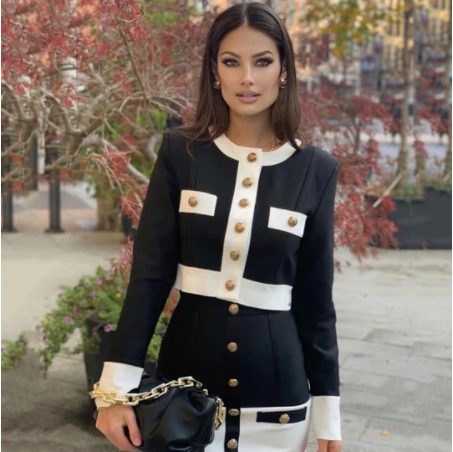 2-Piece Black & White Sweater & Skirt Set