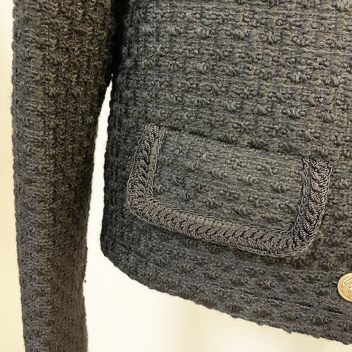 Black Vintage Tweed Gold Button Jacket