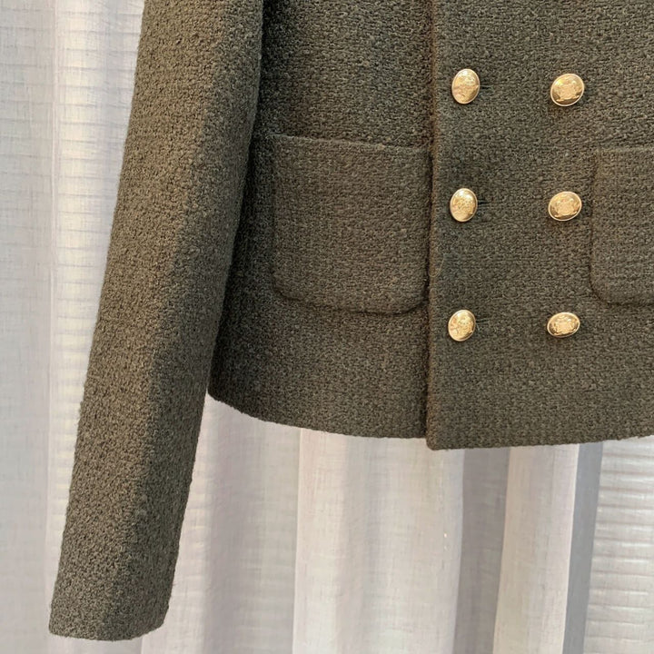 Black Tweed Gold Button Wool Jacket