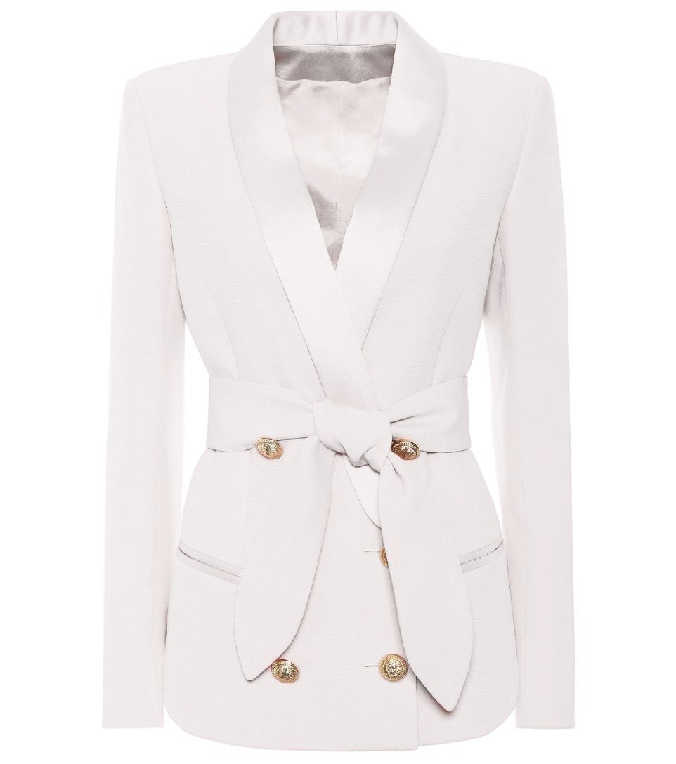 Belted Double Breasted Gold Button Blazer (Black & White)