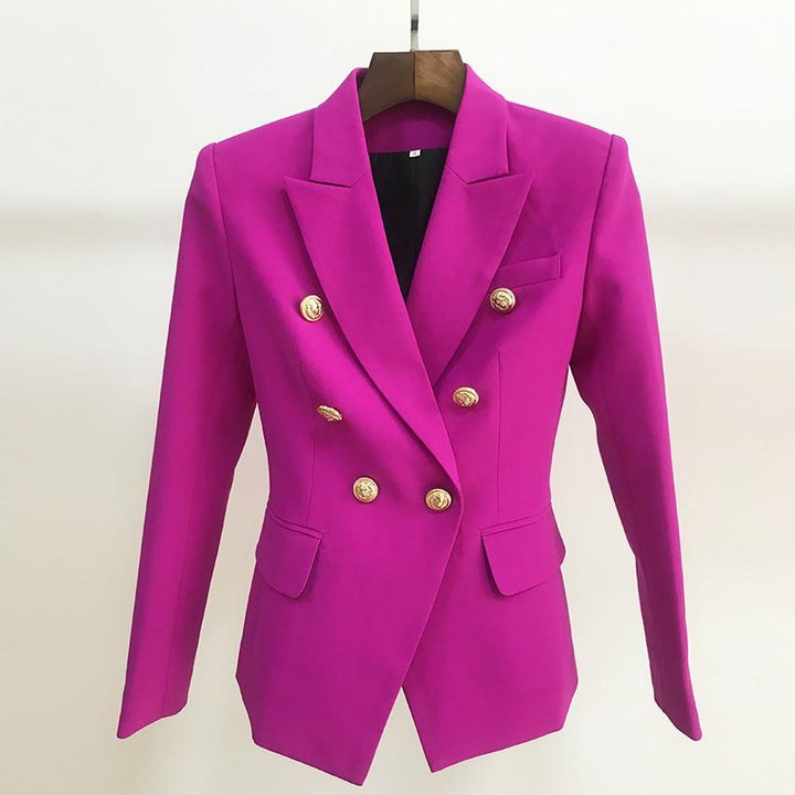 Fuschia Double Breasted Gold Button Blazer