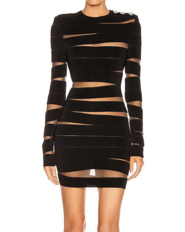 Black Mesh Bandage Mini Dress