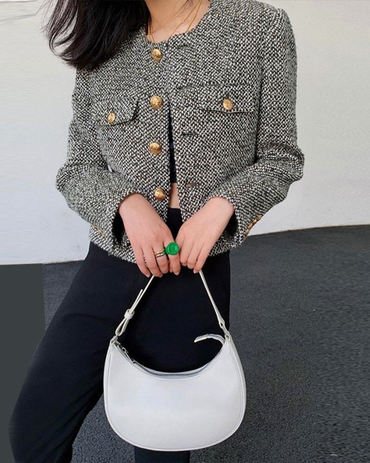 black and white tweed jacket