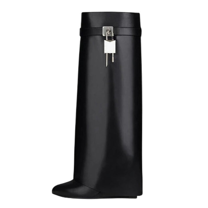 Black Leather Shark Lock Boots
