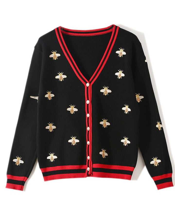 Queen Bee Embroidered Cardigan Sweater