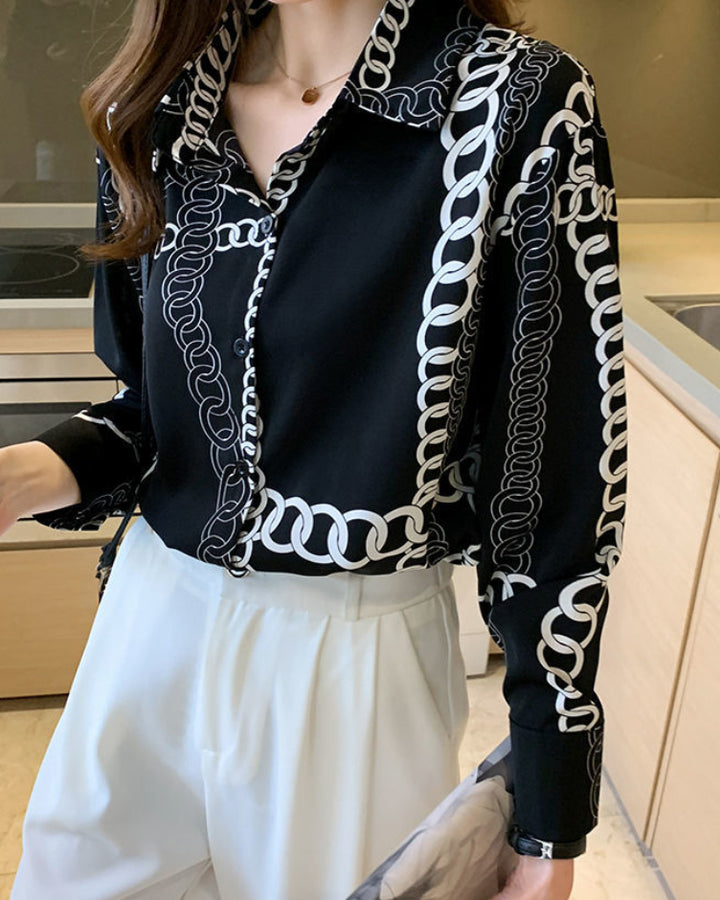 Black & White Vintage Chain Silk Blouse