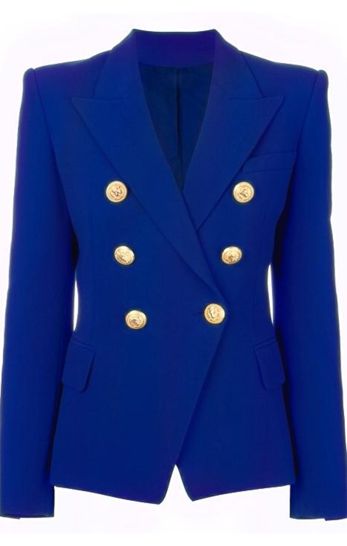 Cobalt Blue Double Breasted Gold Button Blazer
