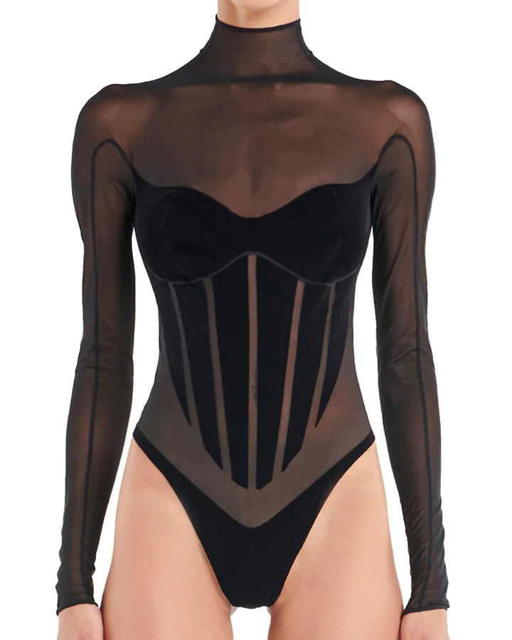 Black Sheer High Neck Shaping Bodysuit