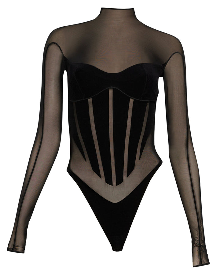 Black Sheer High Neck Shaping Bodysuit