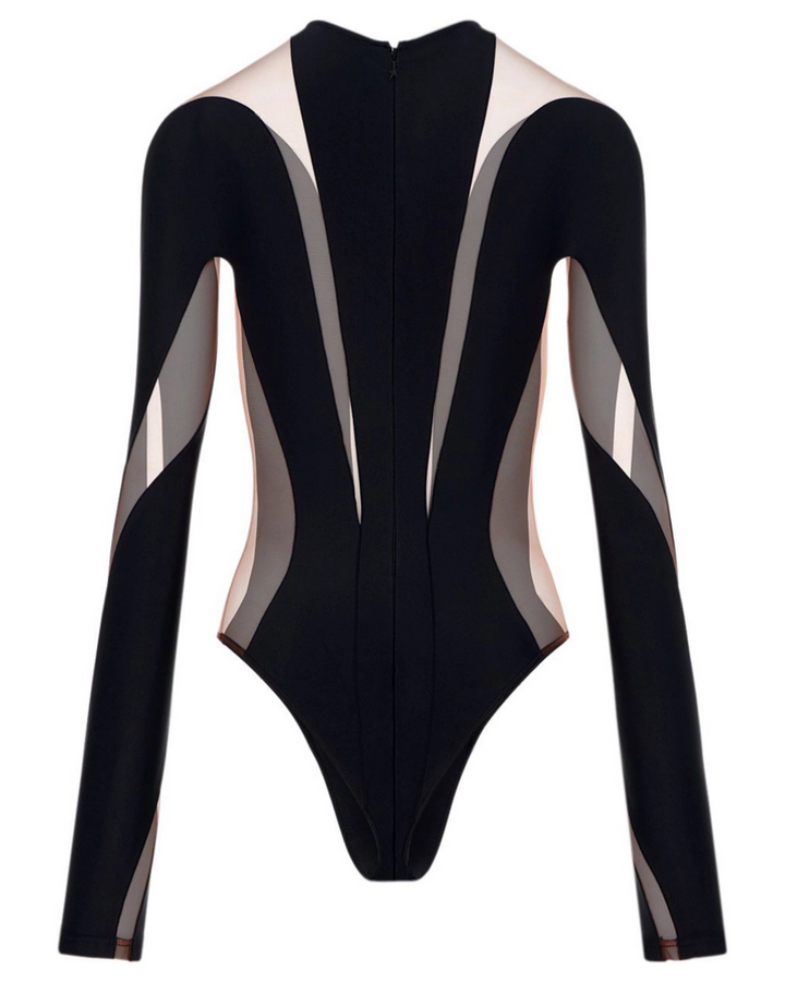 black sheer panel bodysuit
