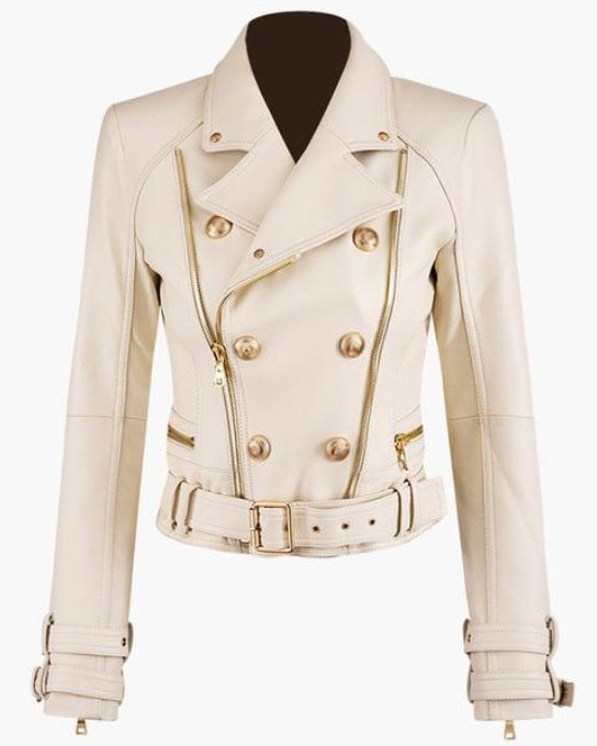 Off-White Leather Gold Button Biker Jacket