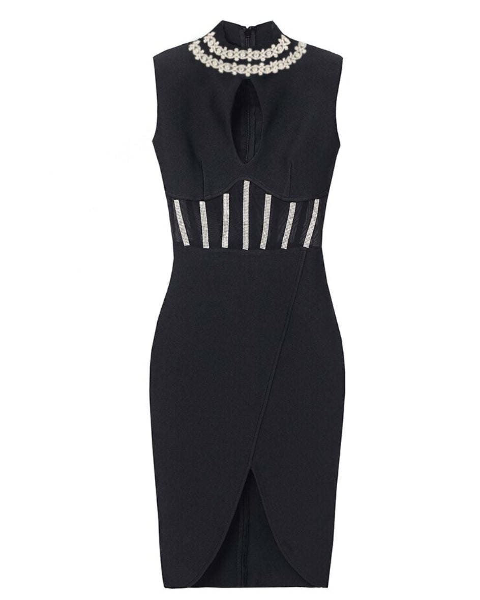 Black Crystal Embellished Corset Bandage Dress