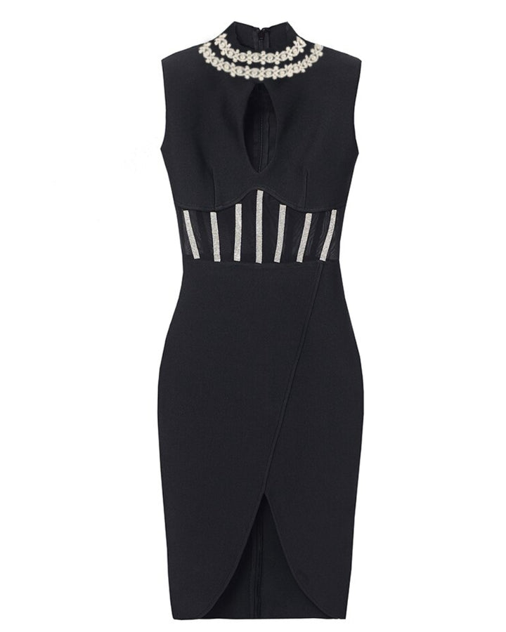 Black Crystal Embellished Corset Bandage Dress