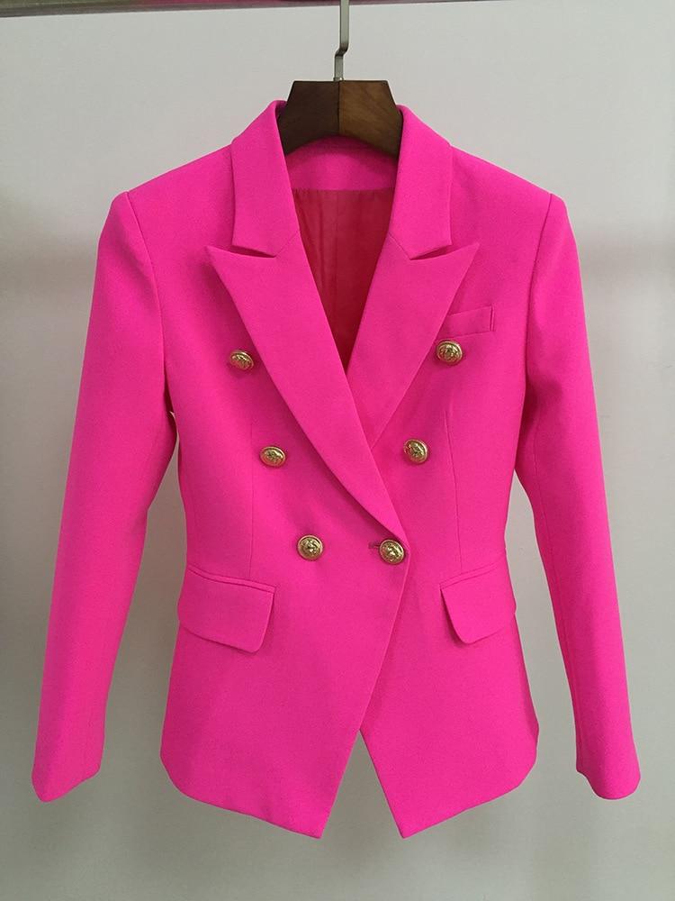 Neon Pink Gold Button Blazer