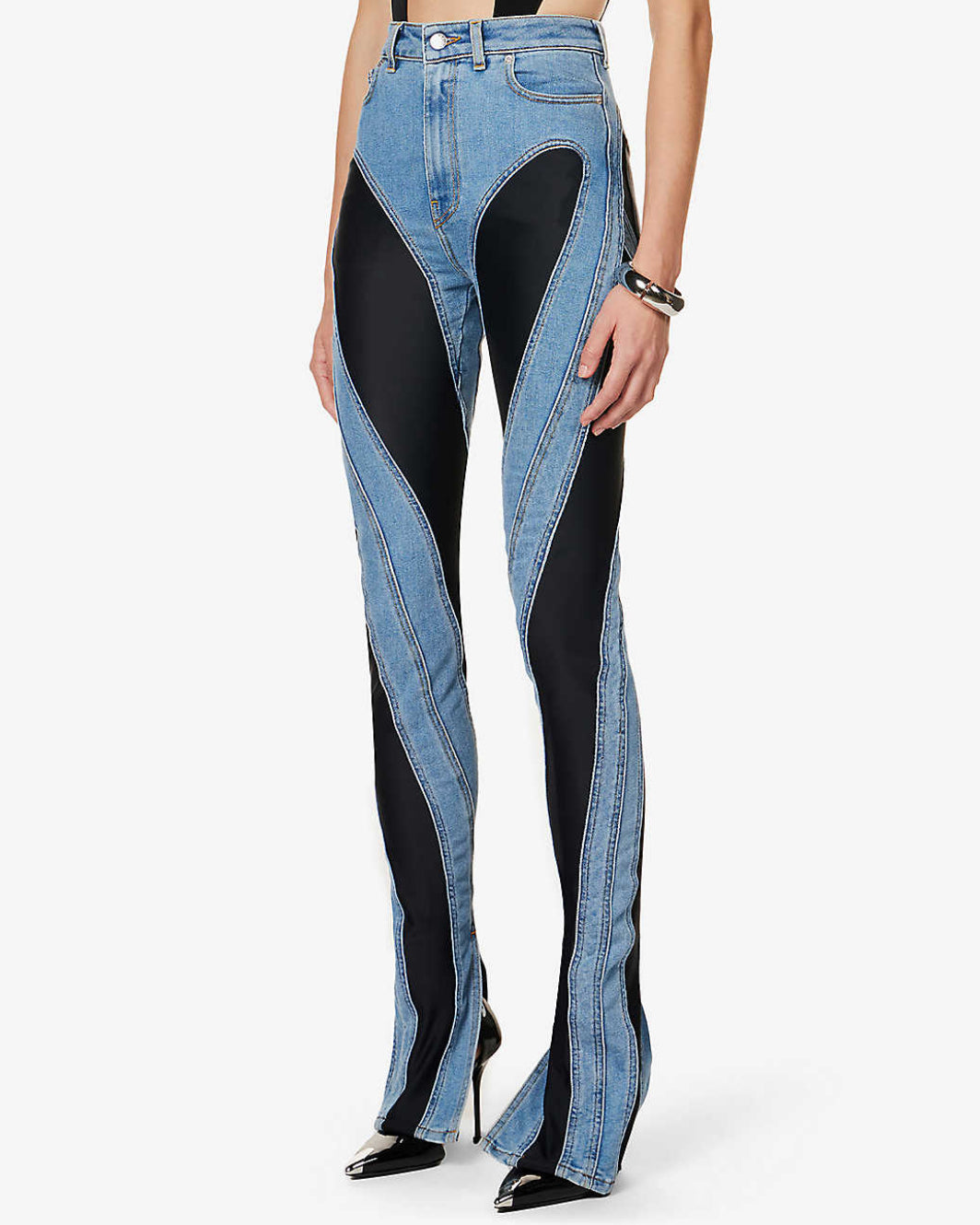 Two Color Jeans Denim & Black Two Tone Skinny Jeans – Haute In Couture