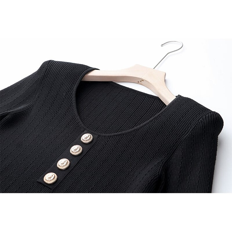 Black Gold Button Long Sleeve Bodysuit