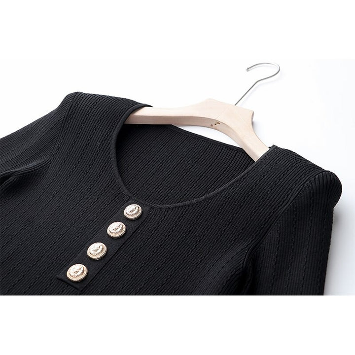 Black Gold Button Long Sleeve Bodysuit