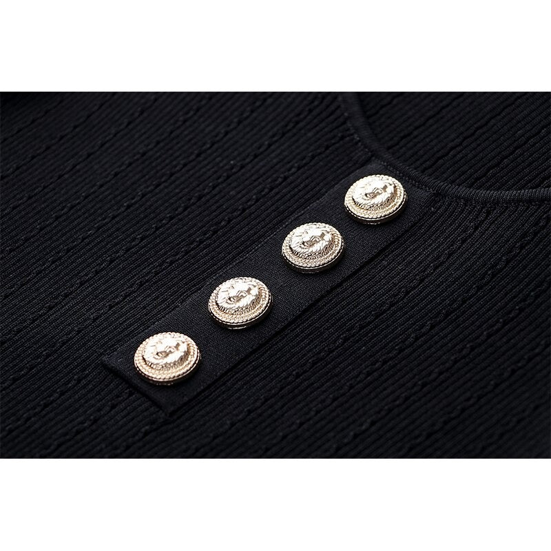 Black Gold Button Long Sleeve Bodysuit