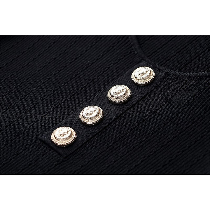 Black Gold Button Long Sleeve Bodysuit