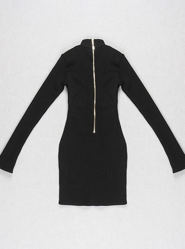 Black Mesh Cut Out Long Sleeve Mini Dress