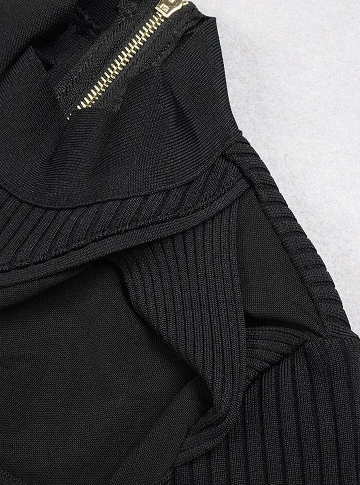 Black Mesh Cut Out Long Sleeve Mini Dress
