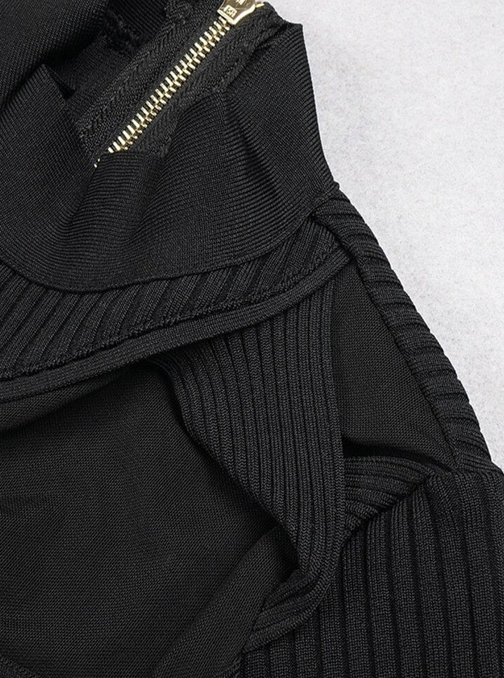 Black Mesh Cut Out Long Sleeve Mini Dress