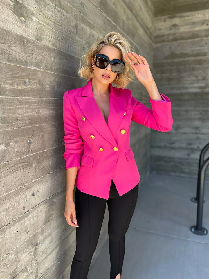 Hot Pink Gold Button Blazer