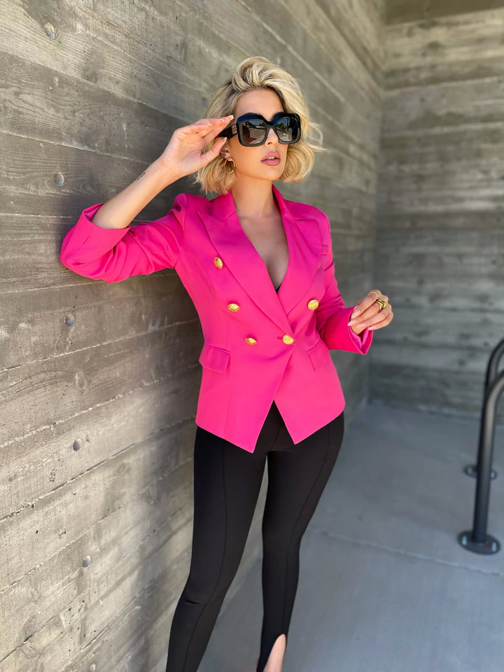 Hot Pink Gold Button Blazer