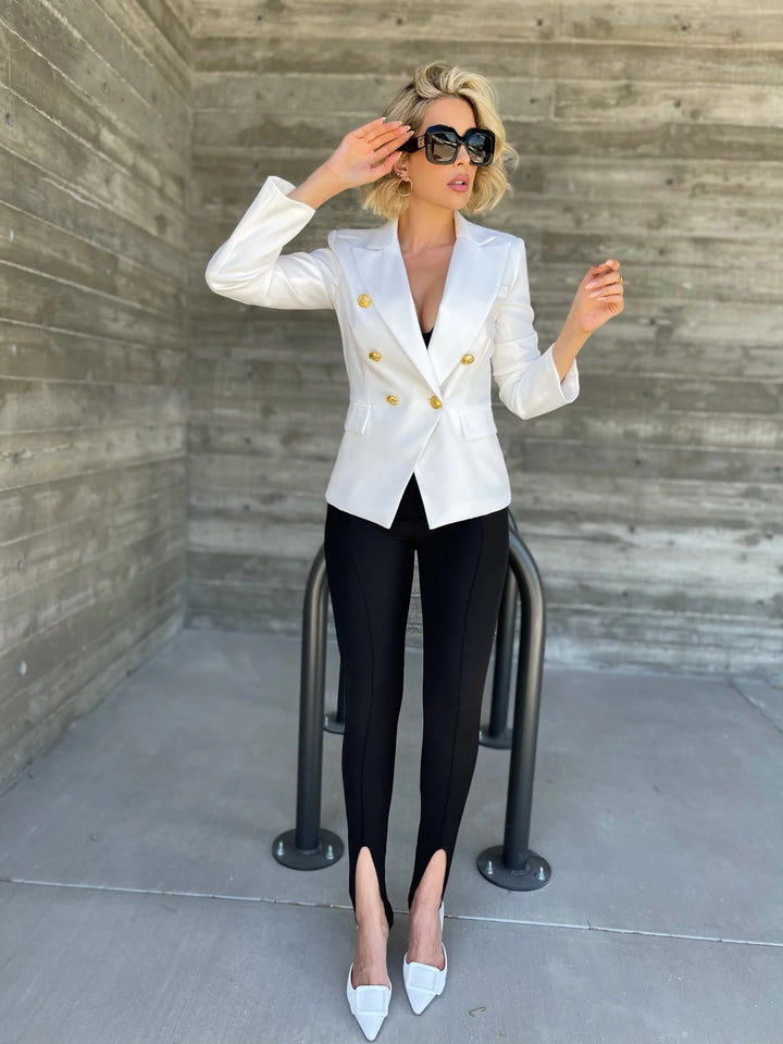 White Gold Button Blazer